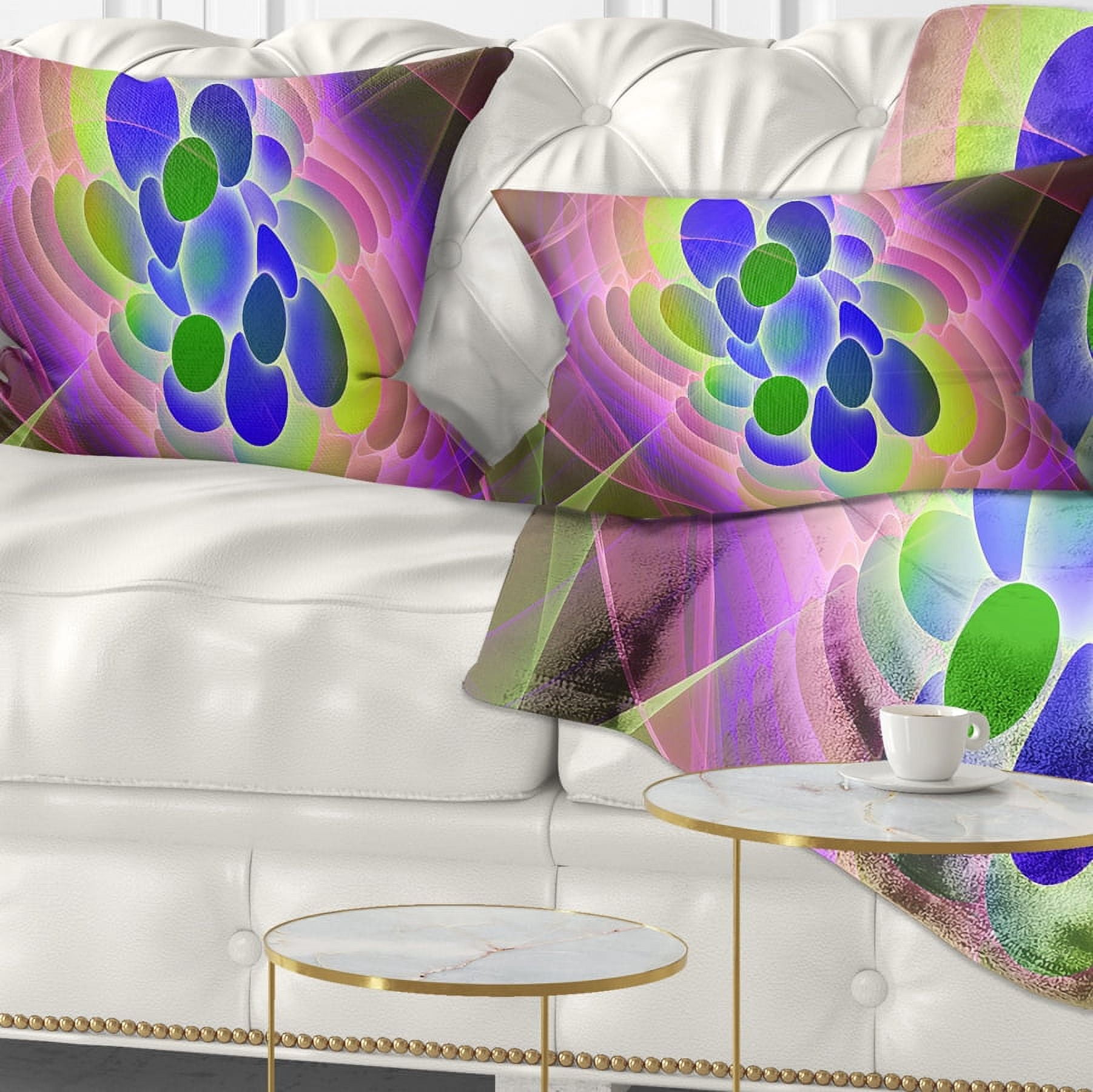 Designart Blue Green Fractal Virus Design - Abstract Throw Pillow - 12x20