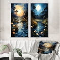 thumbnail image 1 of Designart "Blue Green Painting River At Night VII" Pointillism Framed Wall Art Set Of 2 - Yellow Abstract Frame Gallery Set For Office Decor, 1 of 7