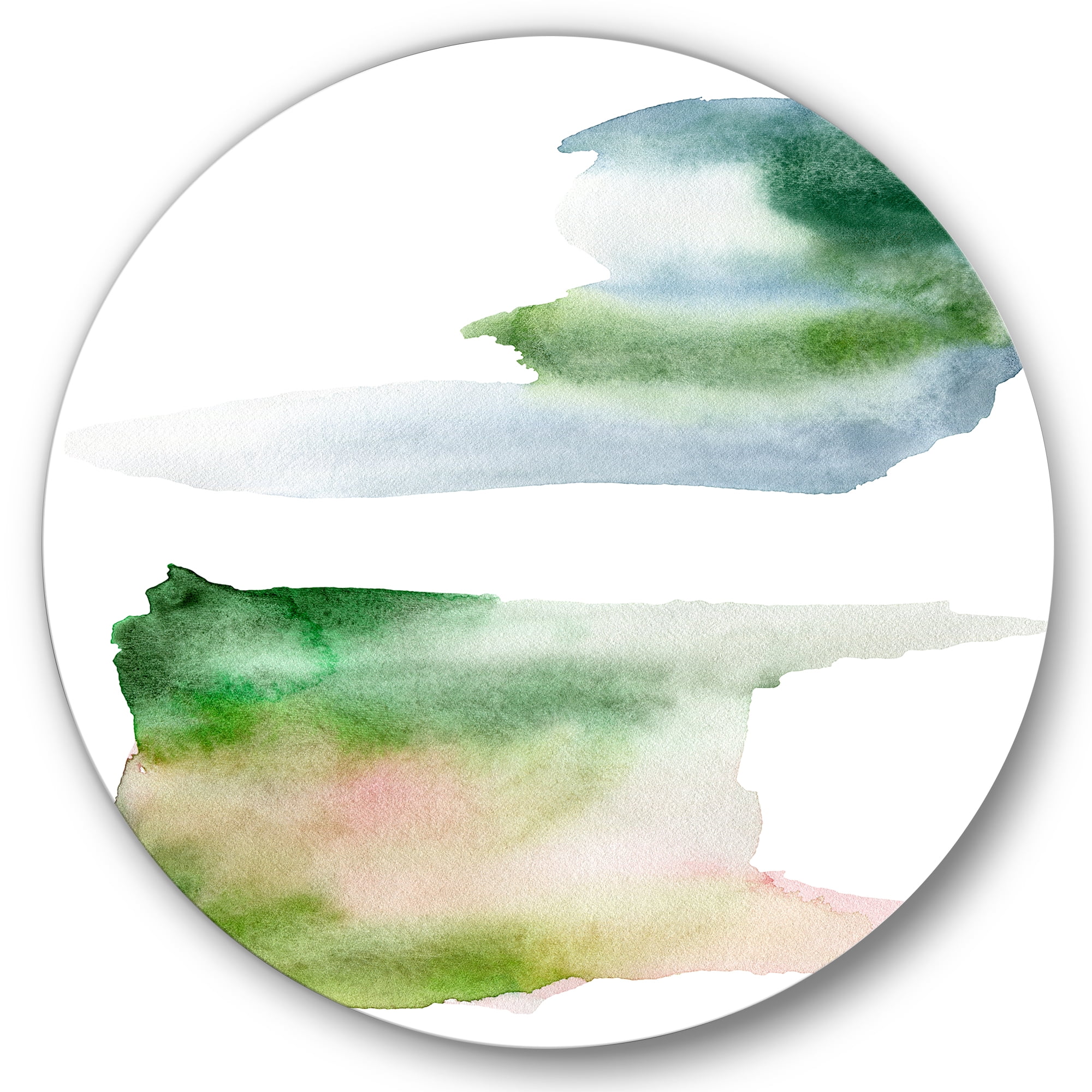 Designart 'Blue Green and Pink Spots Clouds' Modern Circle Metal Wall Art 29x29 - Disc of 29
