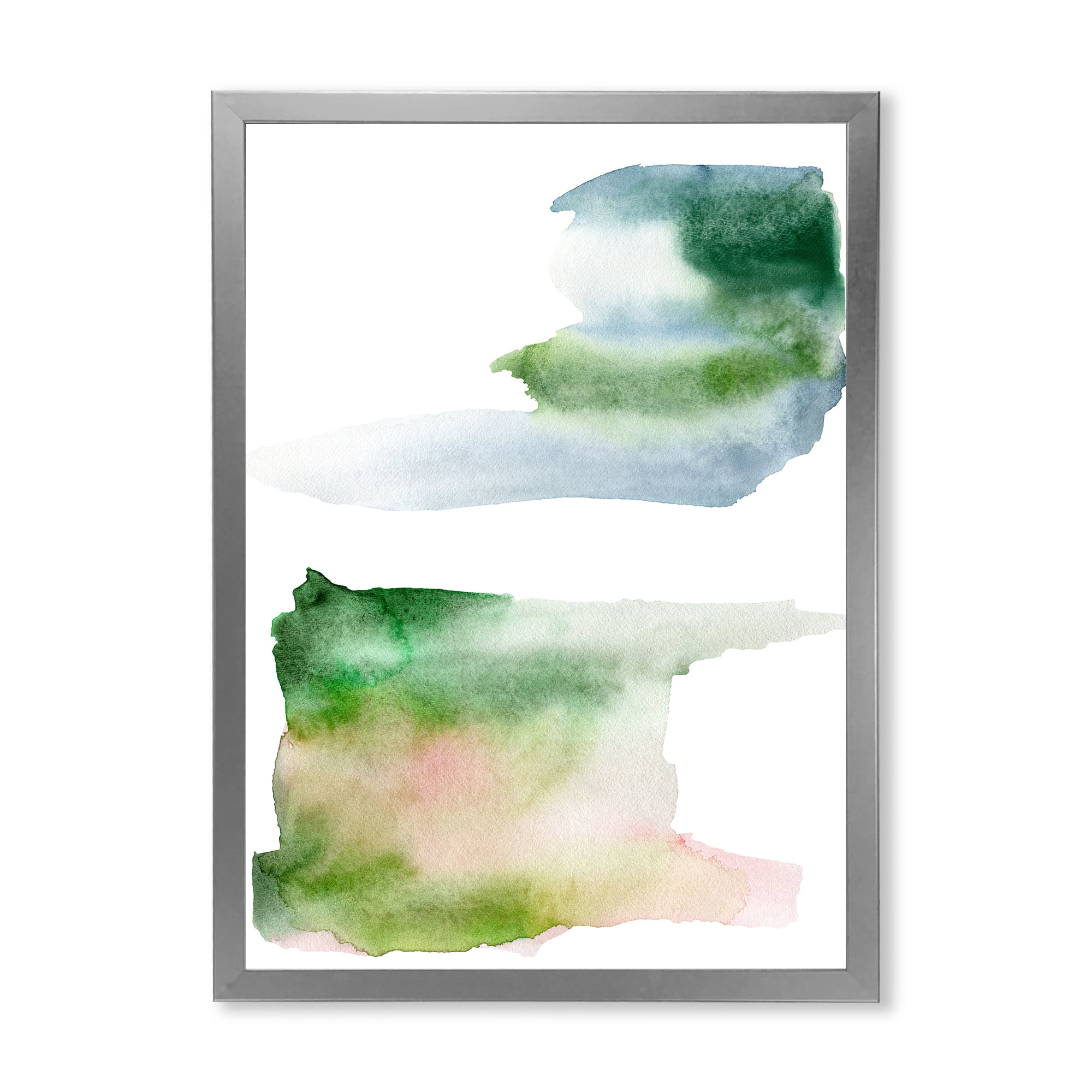 Designart 'Blue Green and Pink Spots Clouds' Modern Framed Art Print