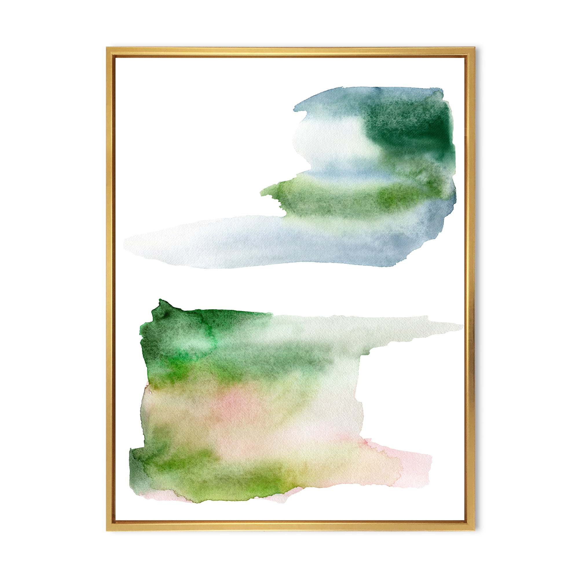 Designart 'Blue Green and Pink Spots Clouds' Modern Framed Canvas Wall Art Print