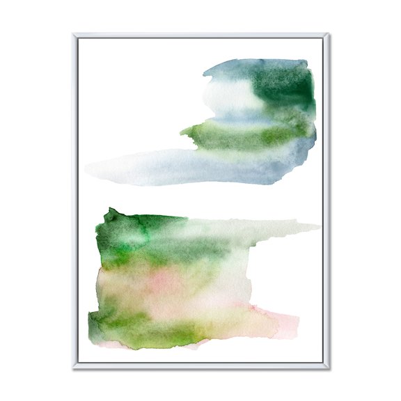 Designart 'Blue Green and Pink Spots Clouds' Modern Framed Canvas Wall Art Print