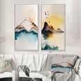 thumbnail image 1 of Designart "Blue and Grey Mountain Lake Reflections II" Landscape Mountains Framed Wall Art Set Of 2 - Traditional Blue Framed Canvas Set For Living Room Decor, 1 of 6