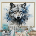 thumbnail image 1 of Designart "Blue-Grey Wolf'S Minimal Expression" Animals Wolf Floater Framed Wall Art Living Room, 1 of 5