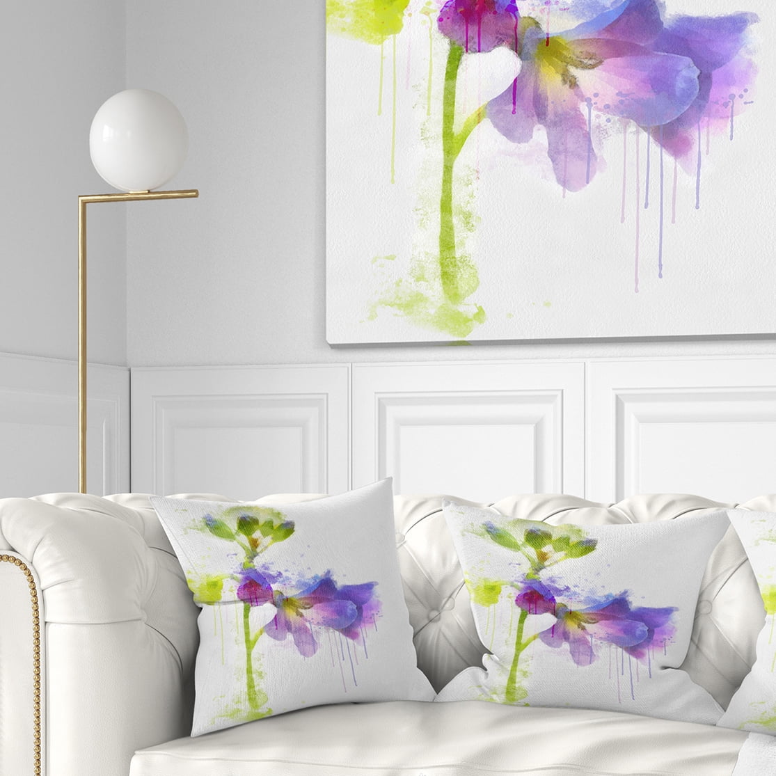 Designart Blue Hand drawn Eustoma Watercolor - Floral Throw Pillow - 18x18