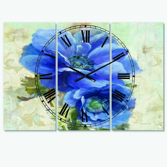 Designart 'Blue Handpainted Anemone Flower' Farmhouse Wall Clock