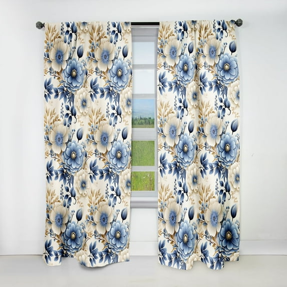 Designart "Blue Harmony Bouquet In Classic Style" Floral Blackout Curtain Single Panel
