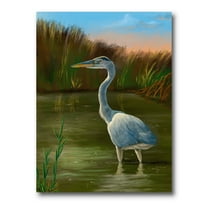 Designart ' Blue Heron Wetland Bird on The Lake Shore ' Traditional Canvas Wall Art Print