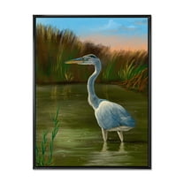 Designart 'Blue Heron Wetland Bird on The Lake Shore' Traditional Framed Canvas Wall Art Print