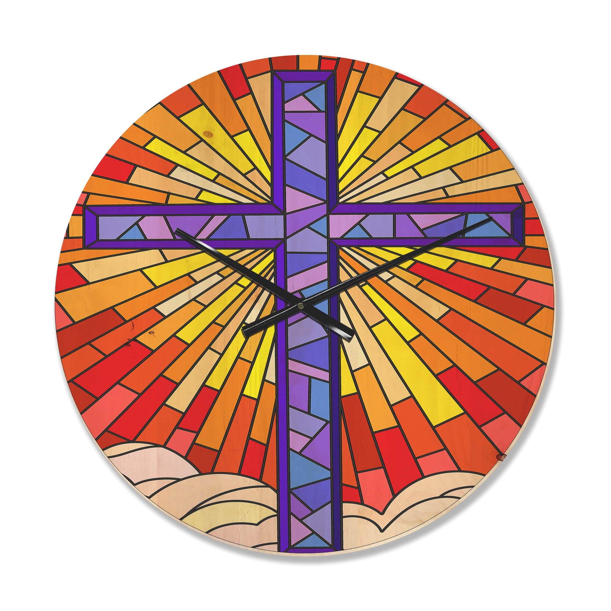 Designart 'Blue Holy Cross Stained Glass Style ' Rustic Wood Wall Clock