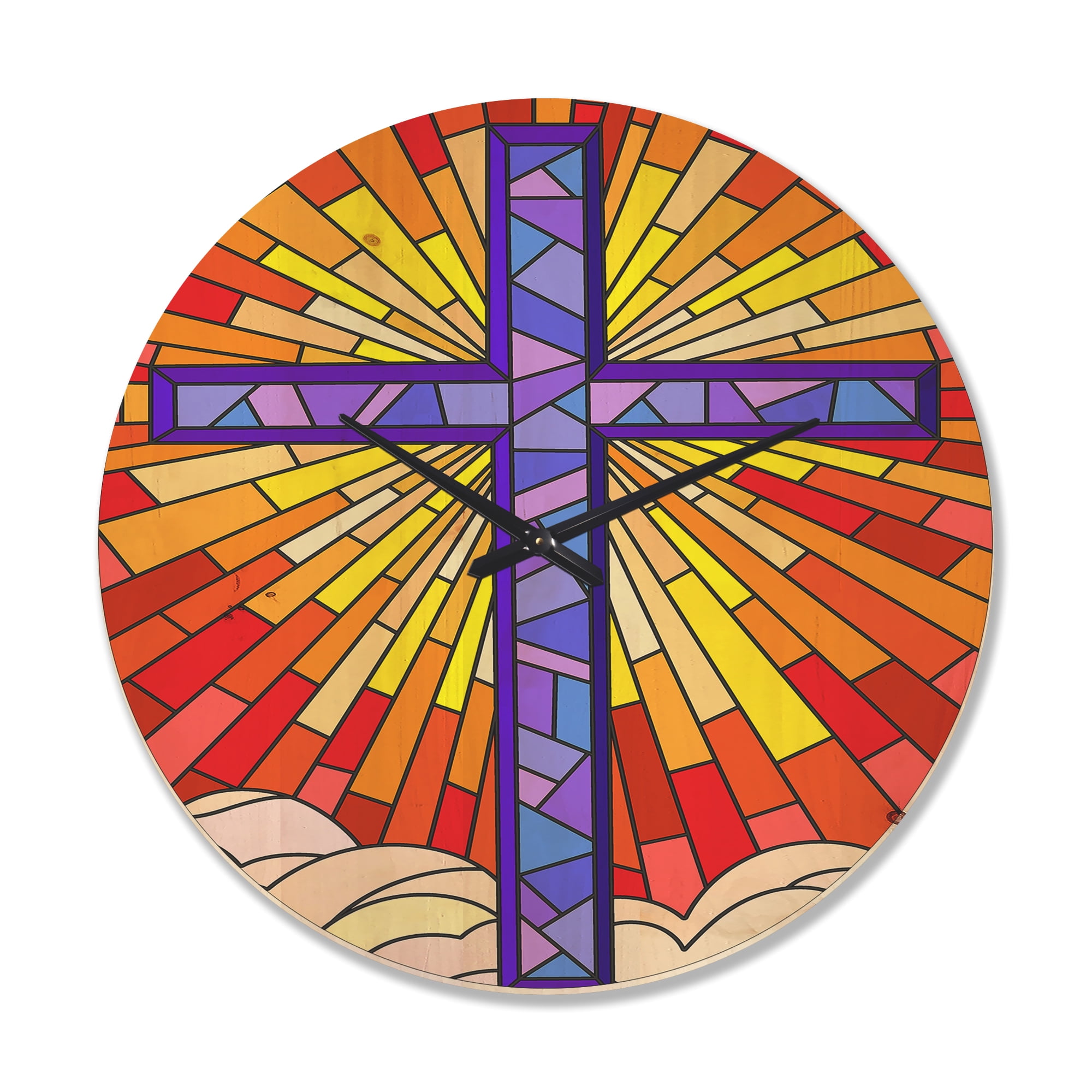 Designart 'Blue Holy Cross Stained Glass Style ' Rustic Wood Wall Clock