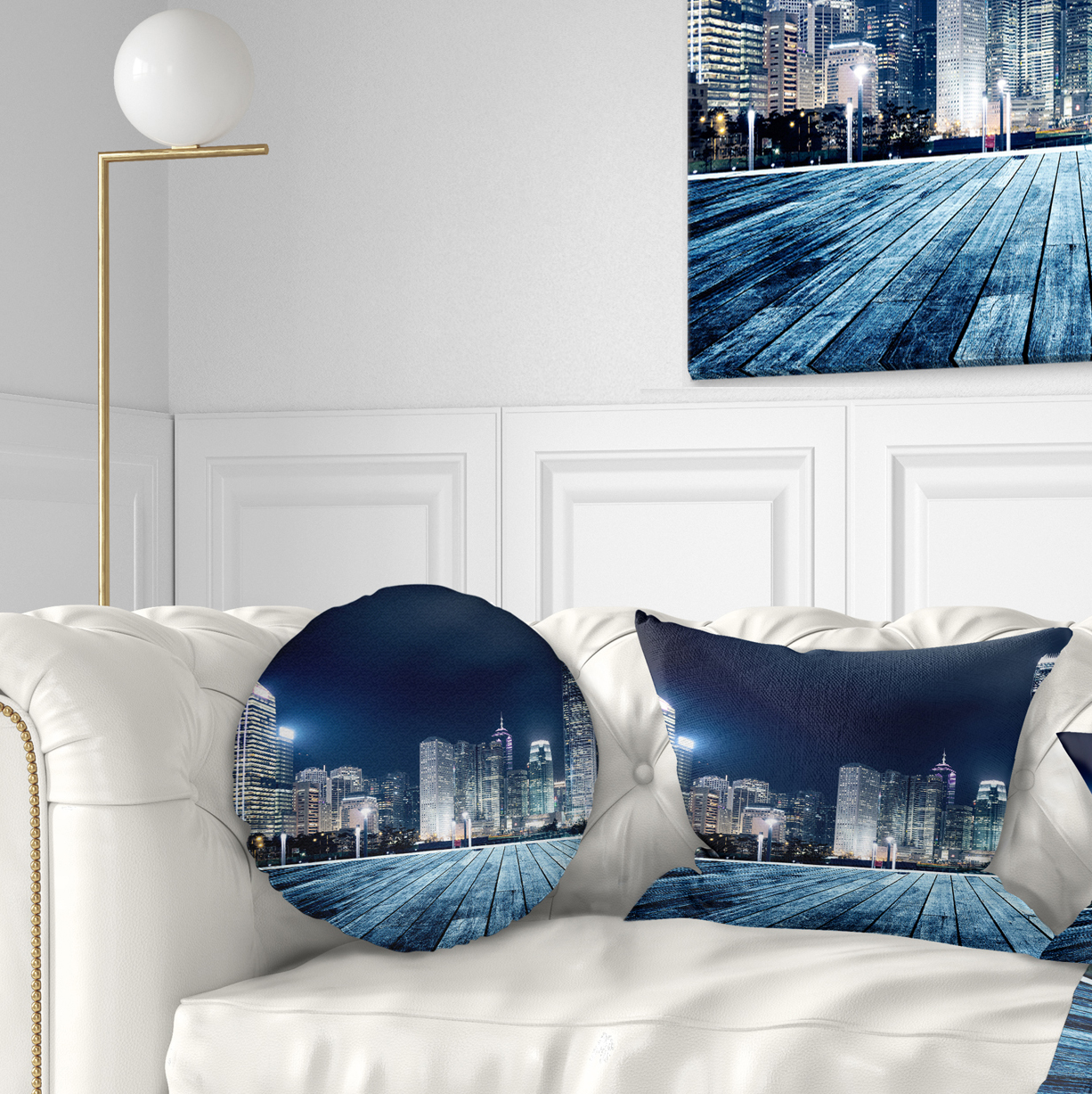 Designart Blue Hong Kong City Skyline - Cityscape Throw Pillow - 12x20