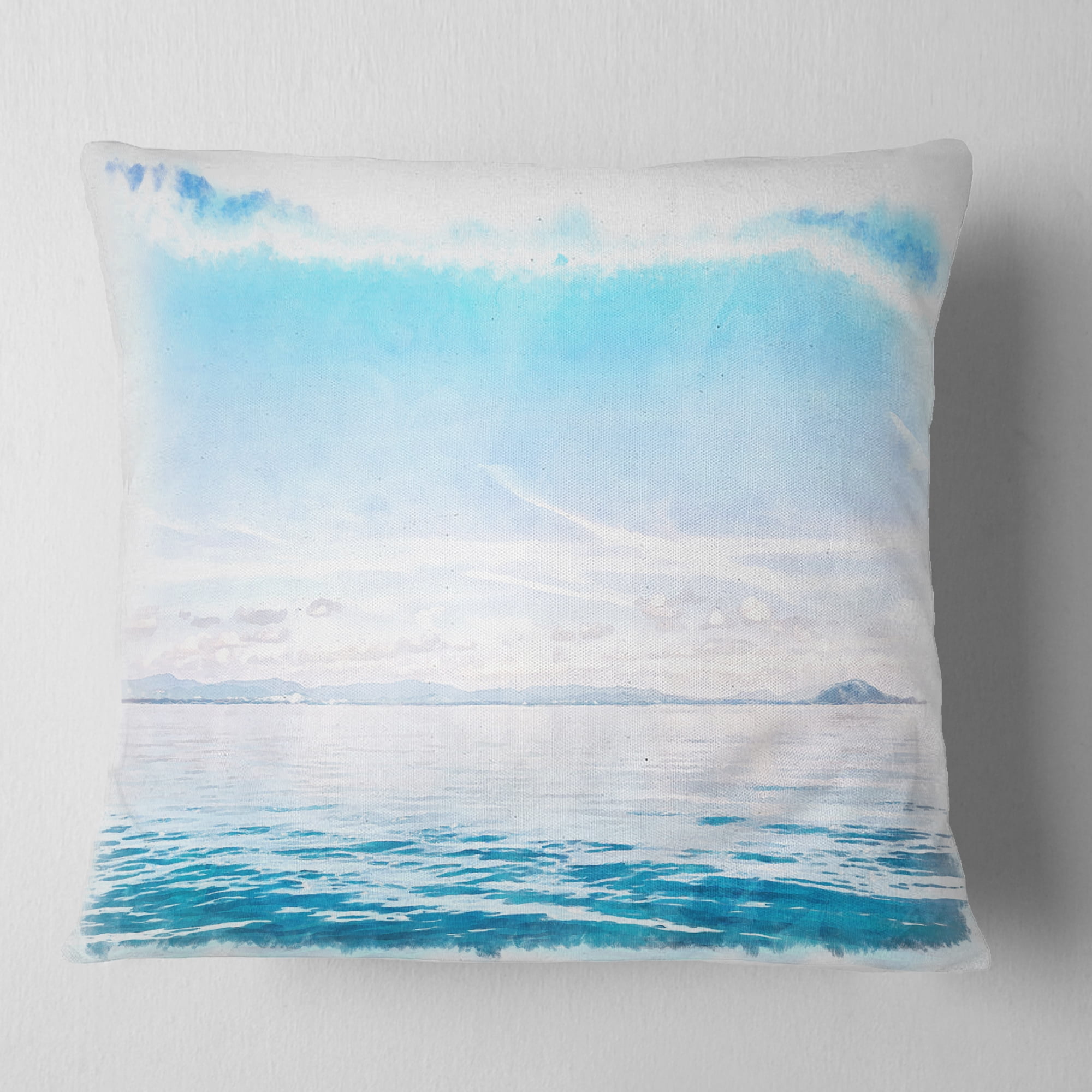 Designart Blue Horizon Digital Watercolor - Seascape Throw Pillow - 16x16