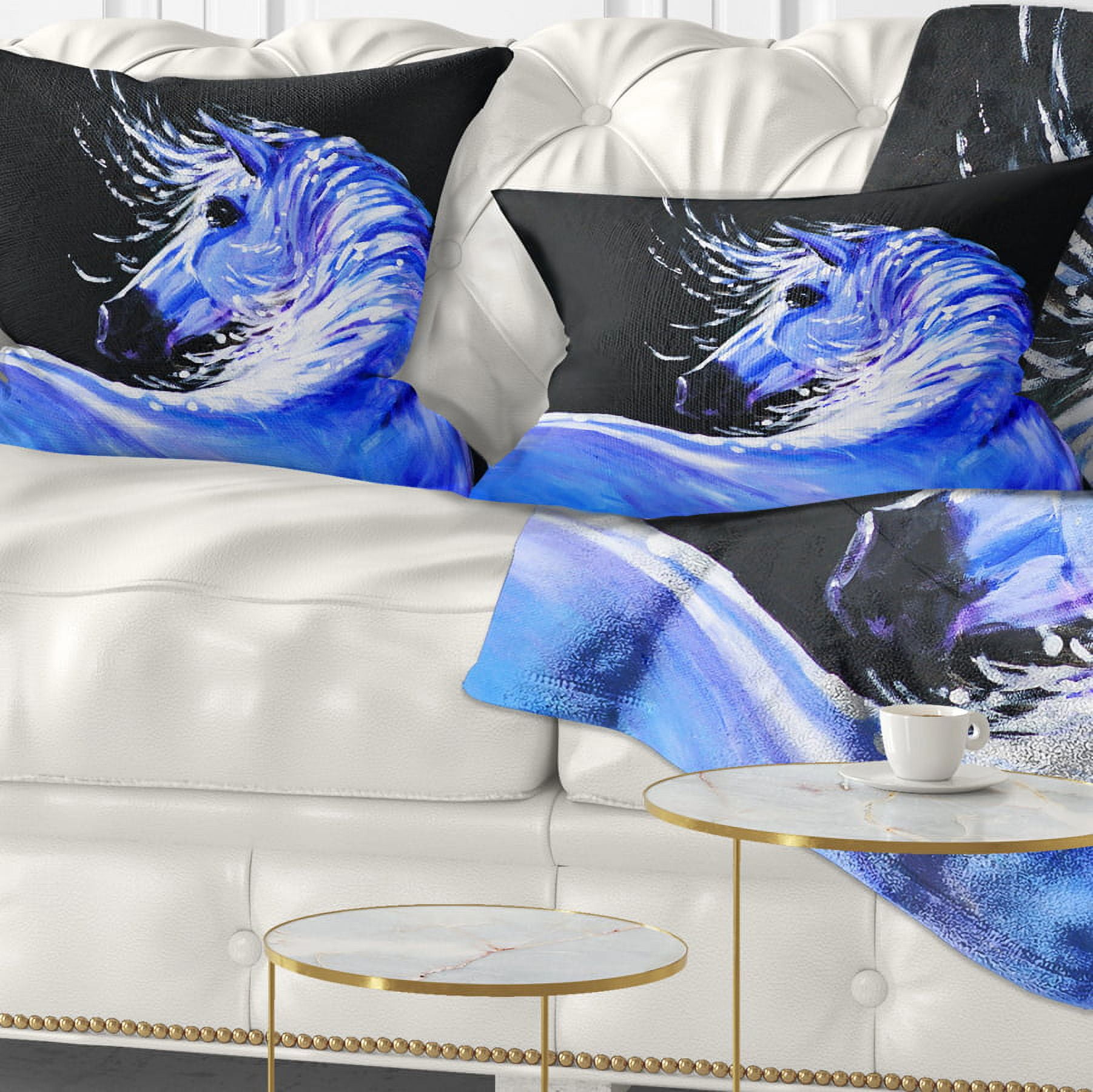 Designart Blue Horse Acrylic Art - Abstract Throw Pillow - 12x20