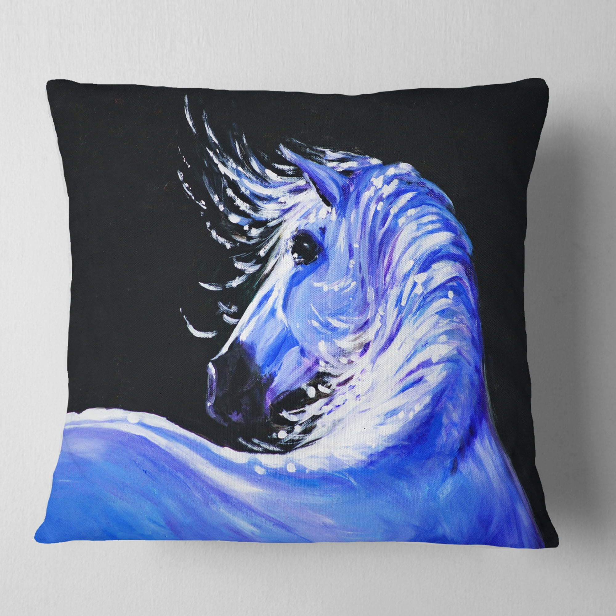 Designart Blue Horse Acrylic Art - Abstract Throw Pillow - 18x18