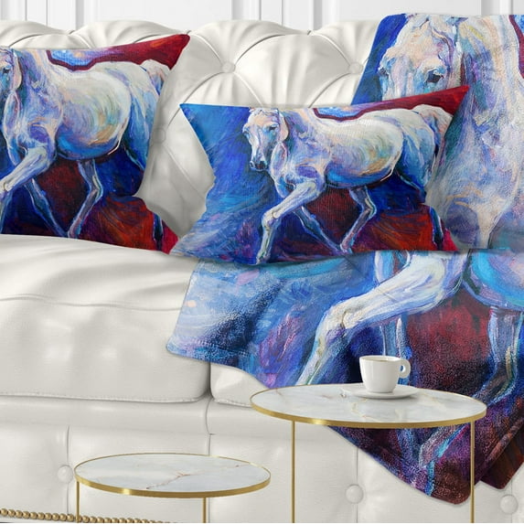 Designart Blue Horse - Animal Throw Pillow - 12x20