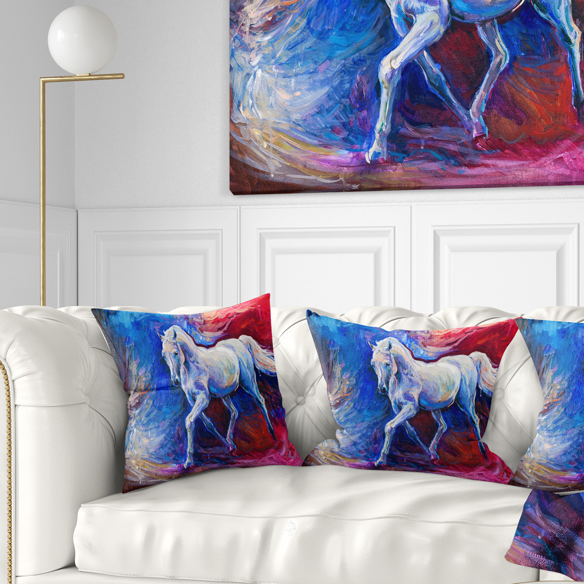 Designart Blue Horse - Animal Throw Pillow - 18x18