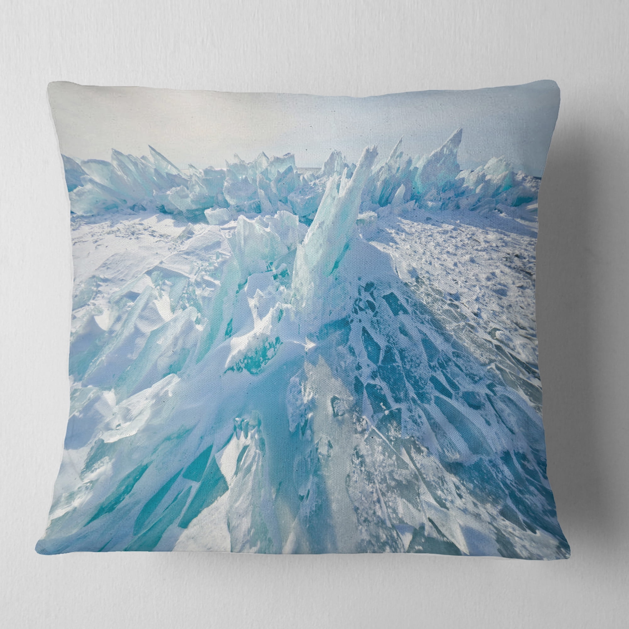 Designart Blue Ice Hummocks in Siberia Lake Baikal - Landscape Printed Throw Pillow - 18x18
