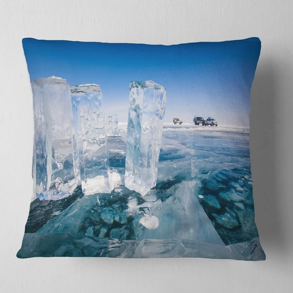 Designart Blue Ice and Off road Cars - Landscape Printed Throw Pillow - 18x18