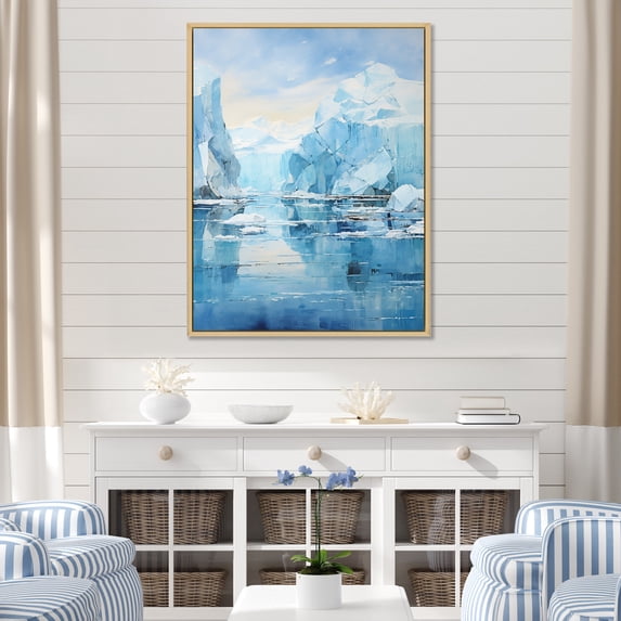 Designart "Blue Iceberg Arctic Euphony" Nautical & Beach Floater Framed Canvas Wall Art