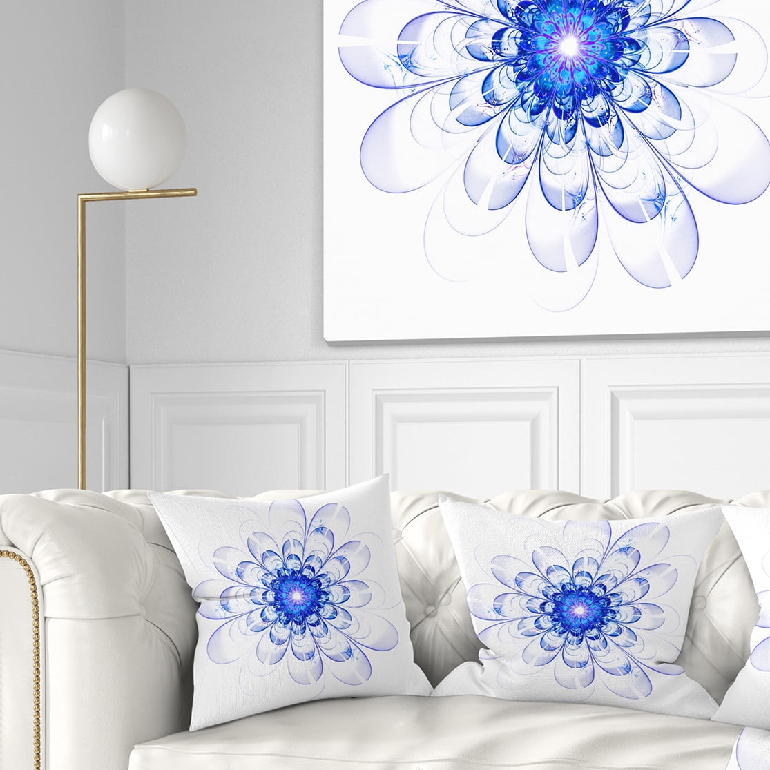 Designart Blue Ideal Fractal Flower Design - Floral Throw Pillow - 18x18