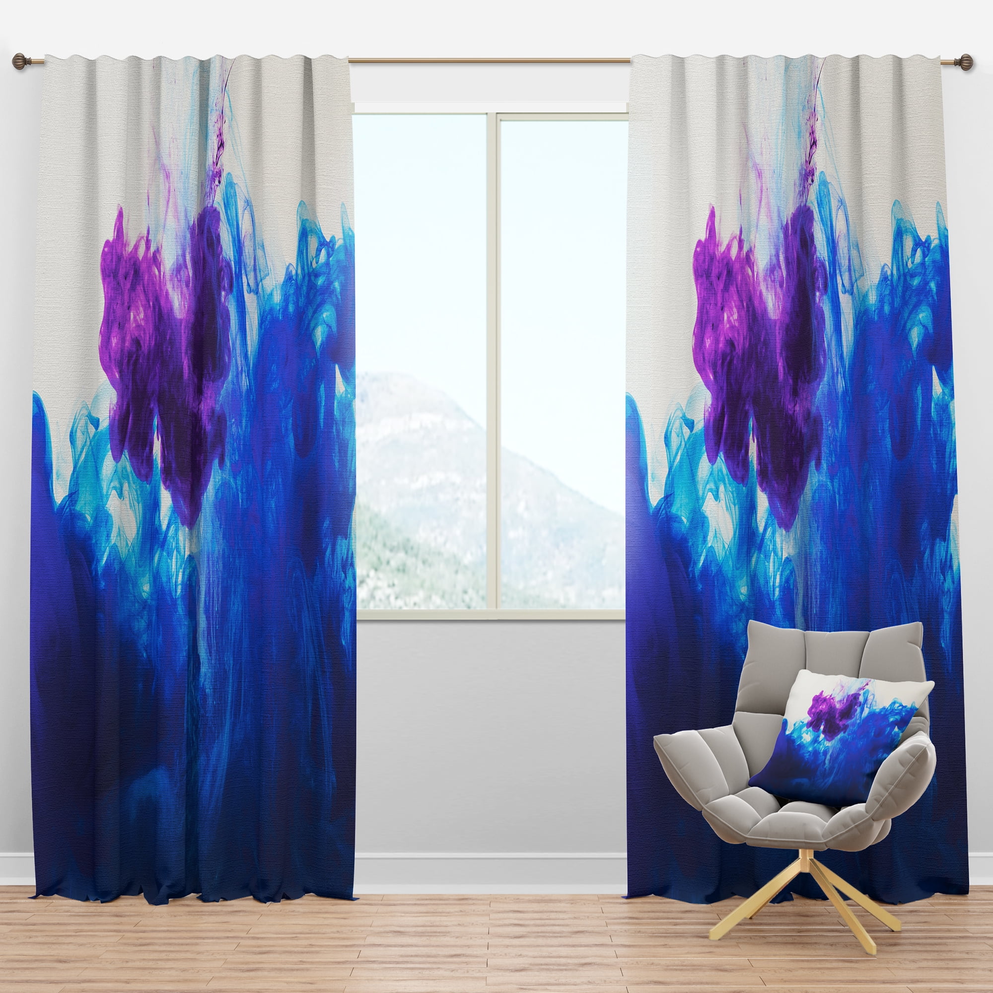 Designart 'Blue Ink Composition' Mid-Century Modern Blackout Curtain Panel