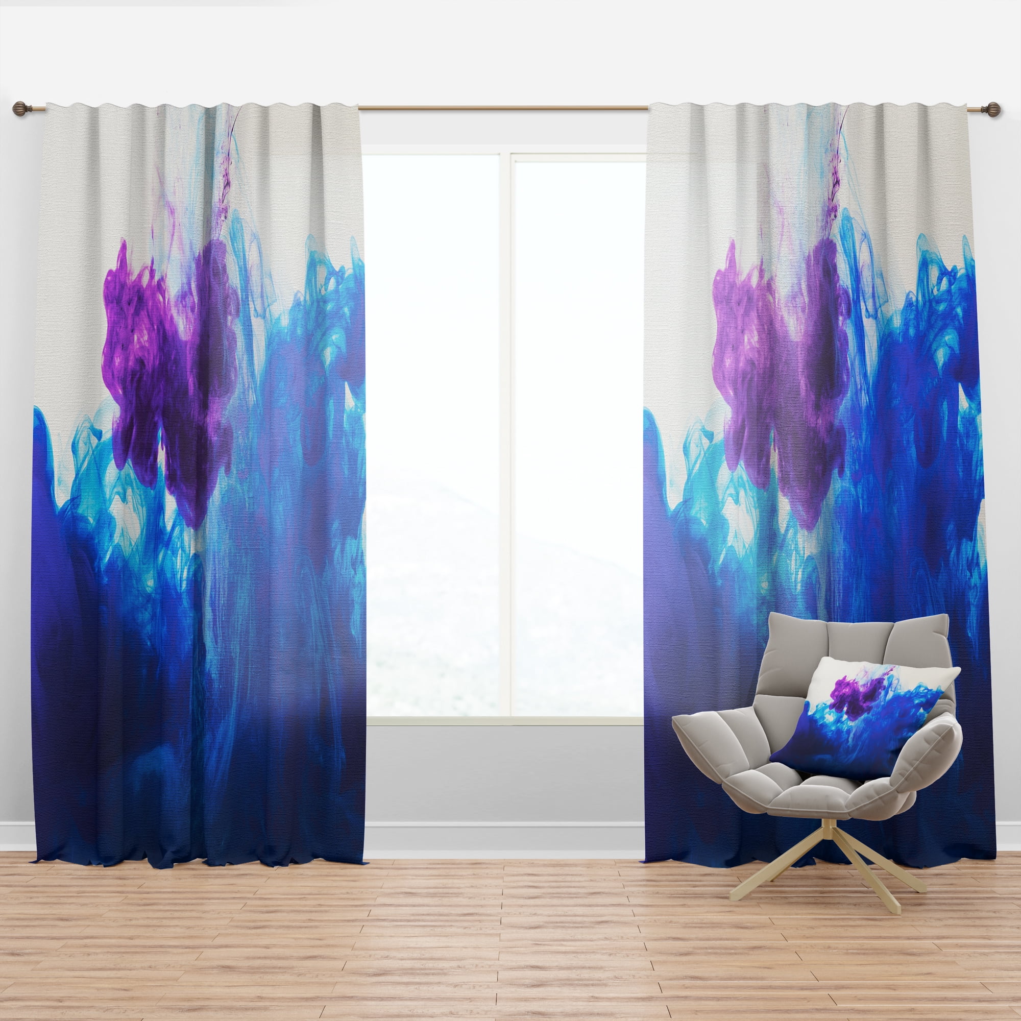 Designart 'Blue Ink Composition' Mid-Century Modern Curtain Panel