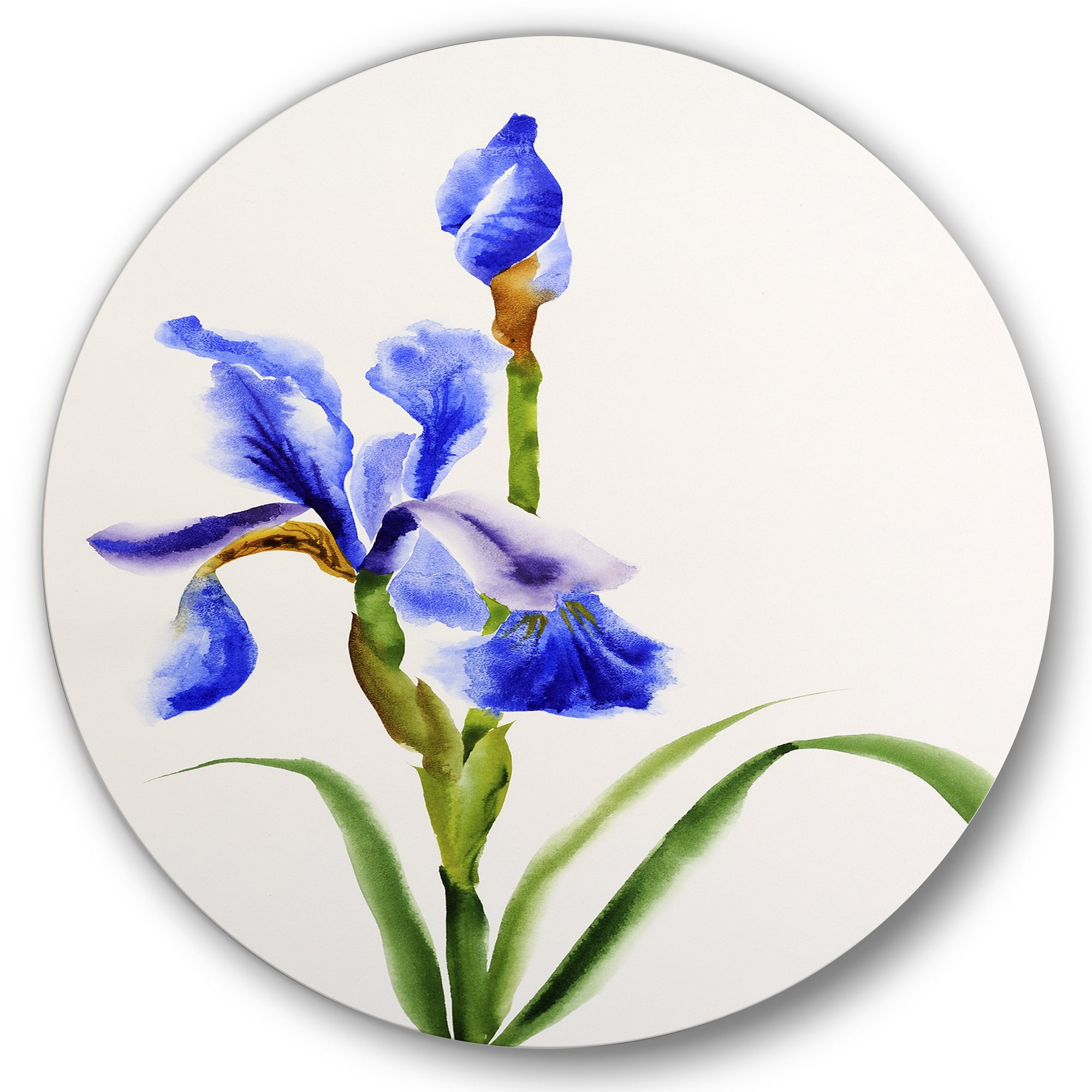 Designart 'Blue Iris Flower Retro Style' Traditional Circle Metal Wall Art 29x29 - Disc of 29