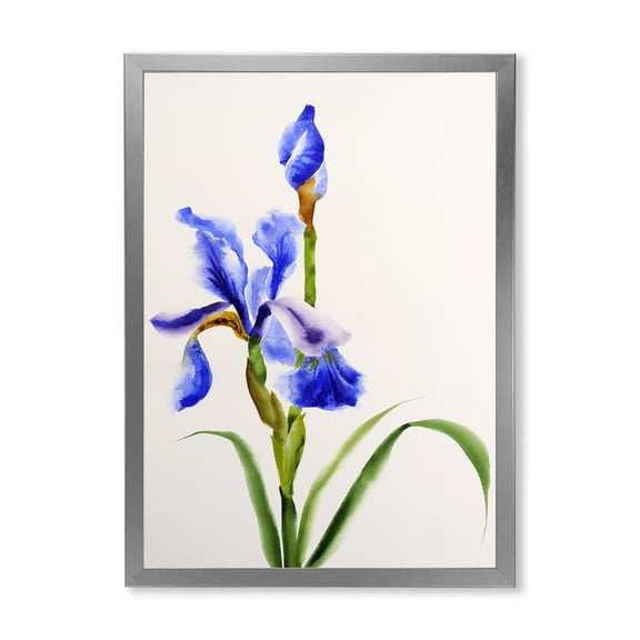 Designart 'Blue Iris Flower Retro Style' Traditional Framed Art Print