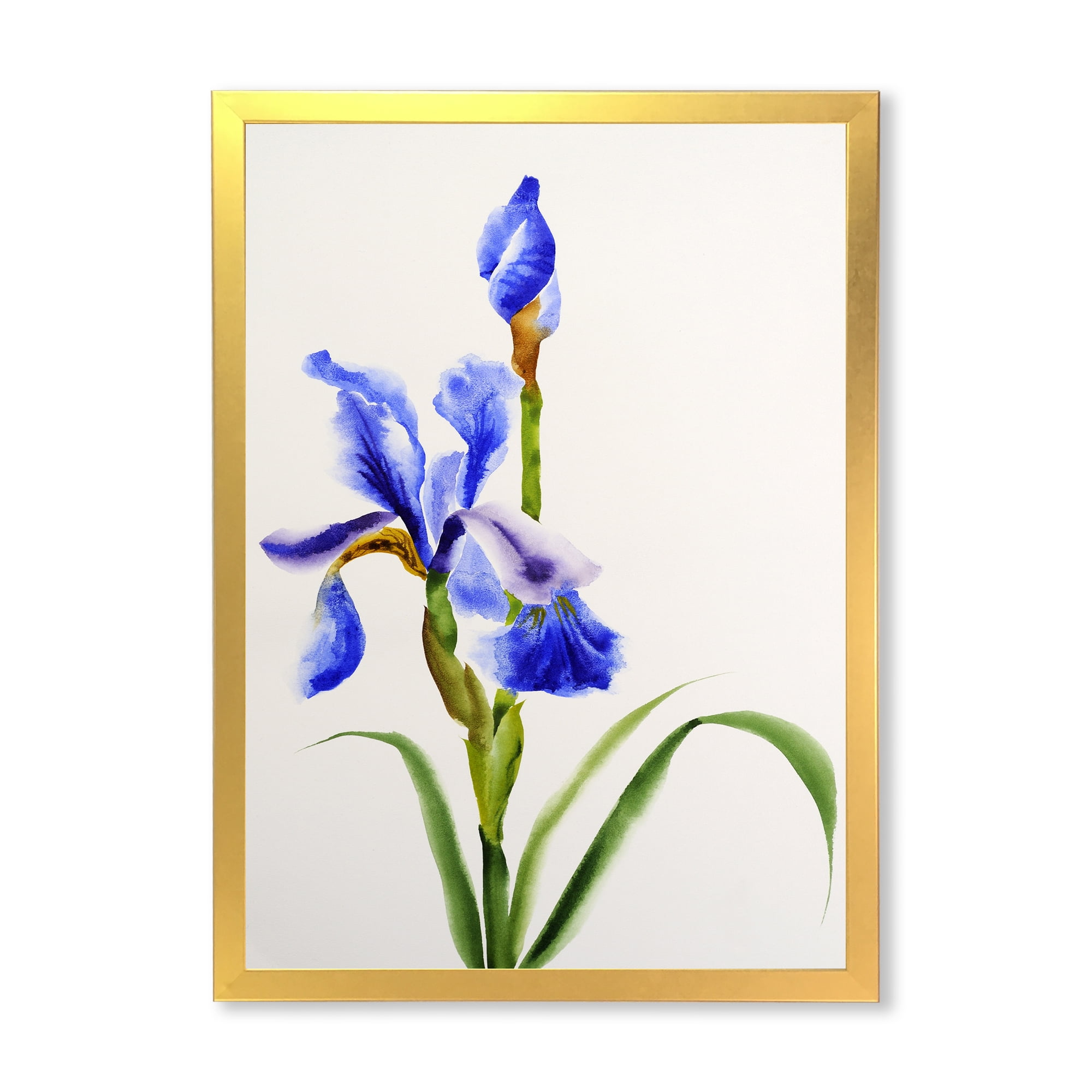 Designart 'Blue Iris Flower Retro Style' Traditional Framed Art Print