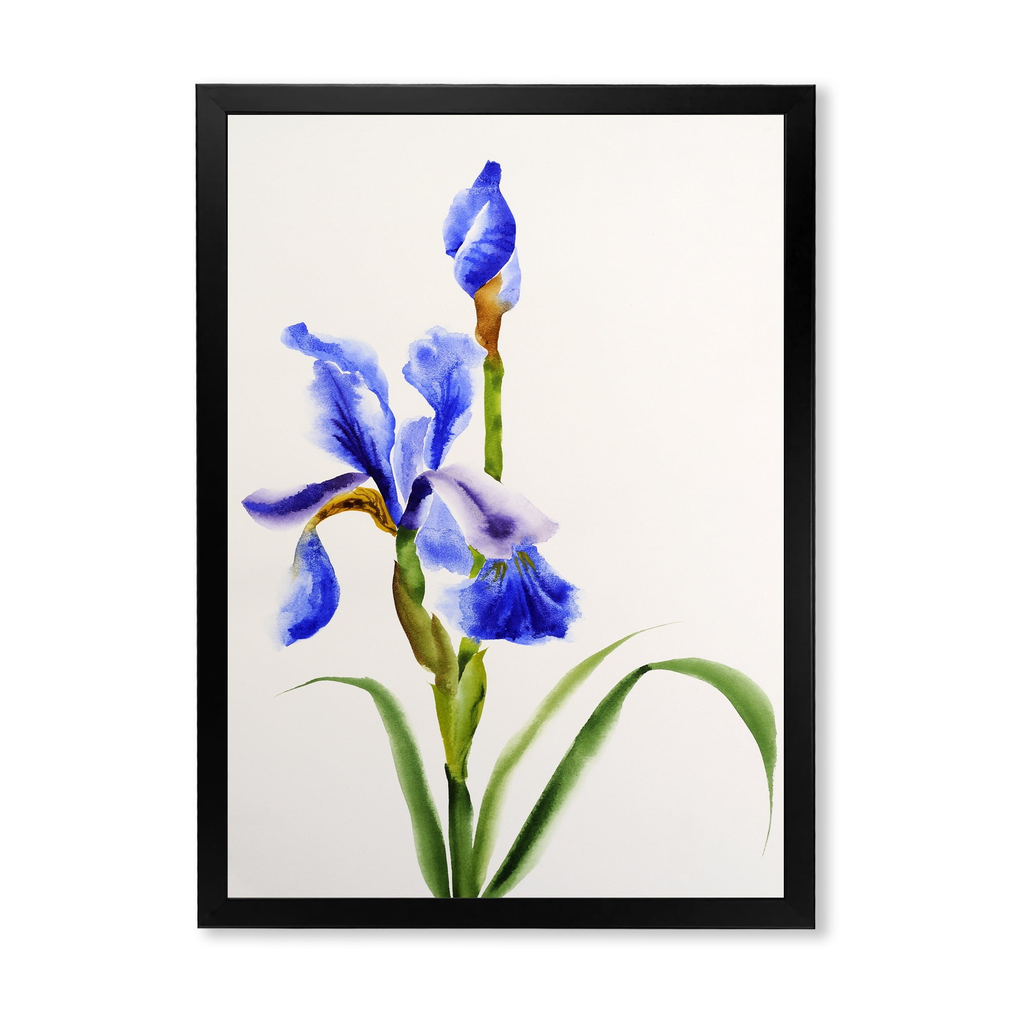 Designart 'Blue Iris Flower Retro Style' Traditional Framed Art Print