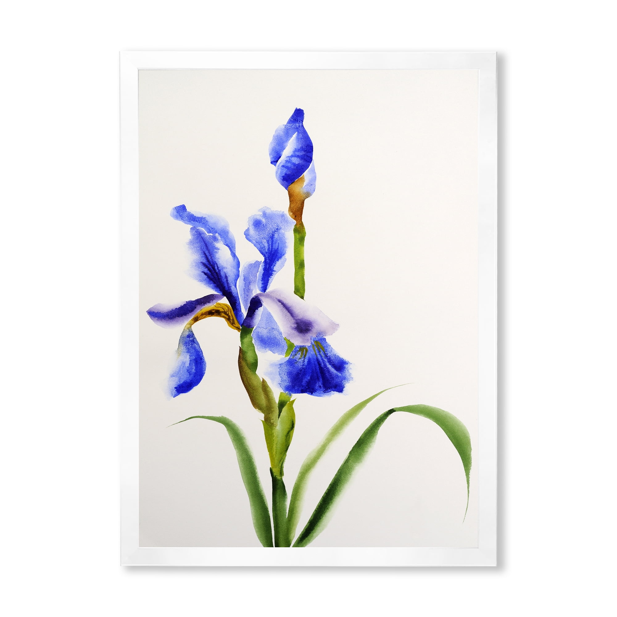 Designart 'Blue Iris Flower Retro Style' Traditional Framed Art Print