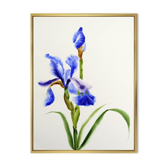 Designart 'Blue Iris Flower Retro Style' Traditional Framed Canvas Wall Art Print