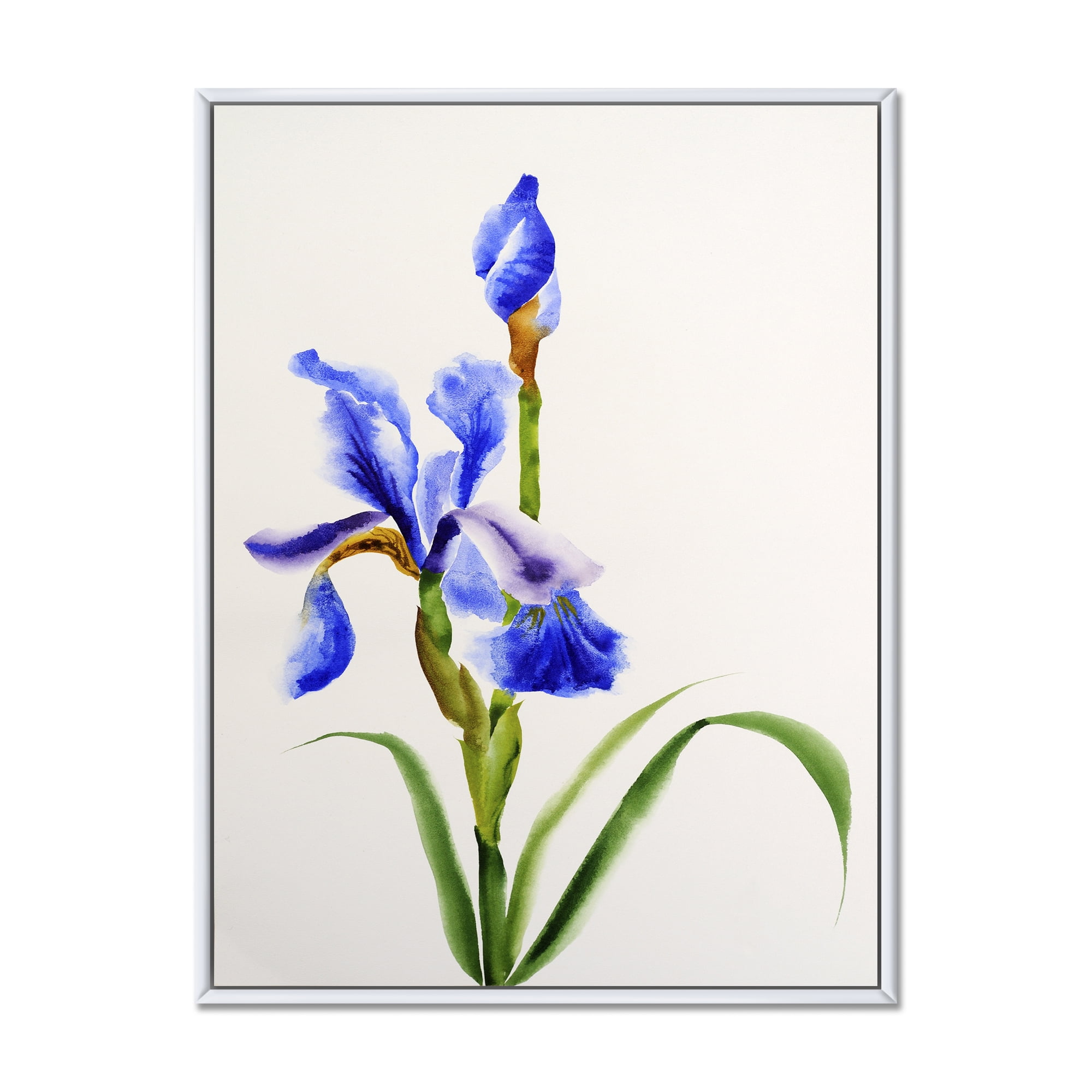 Designart 'Blue Iris Flower Retro Style' Traditional Framed Canvas Wall Art Print