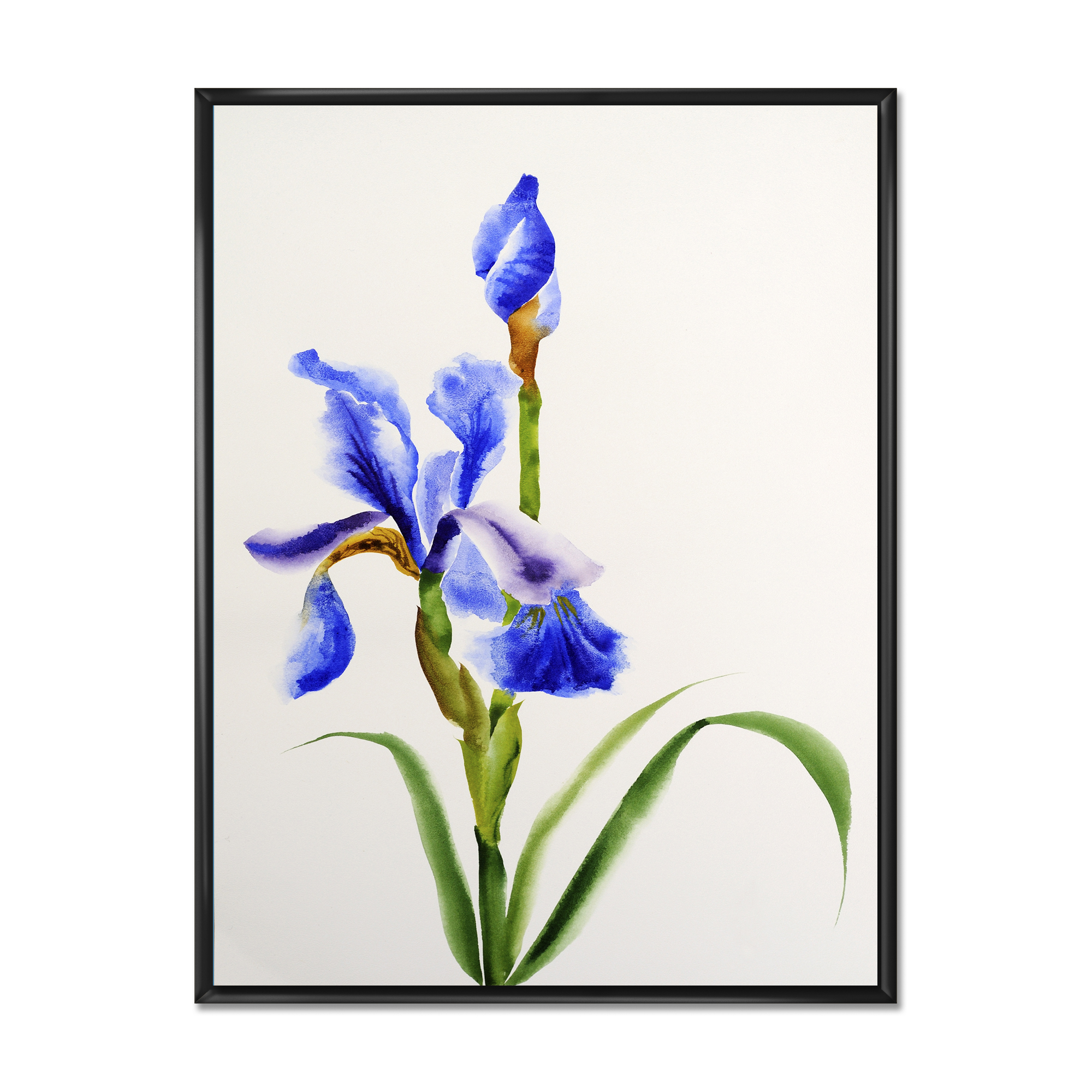 Designart 'Blue Iris Flower Retro Style' Traditional Framed Canvas Wall Art Print
