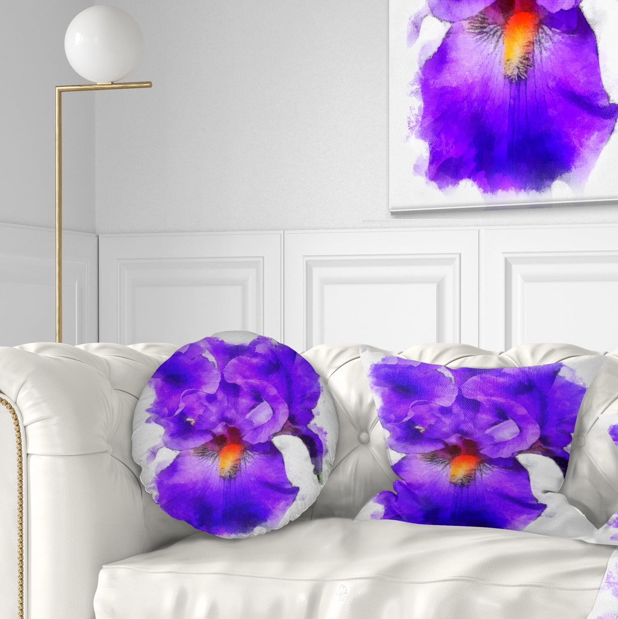 Designart Blue Iris Flower Sketch Watercolor - Floral Throw Pillow - 12x20
