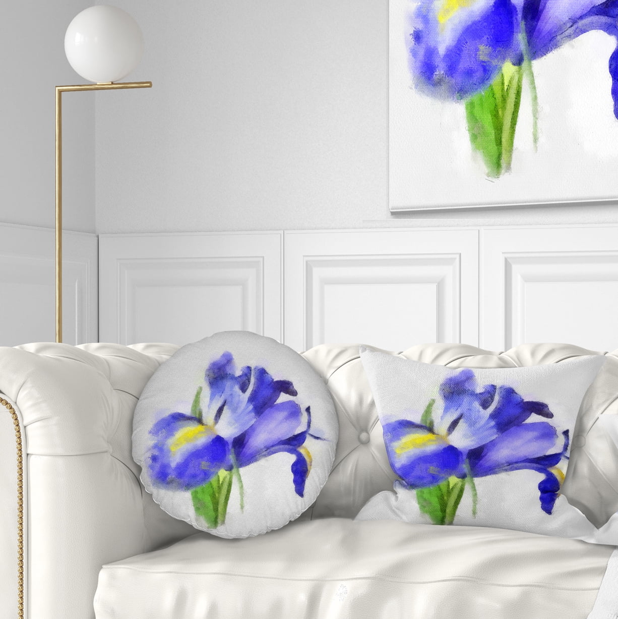 Designart Blue Iris Illustration Watercolor - Floral Throw Pillow - 12x20
