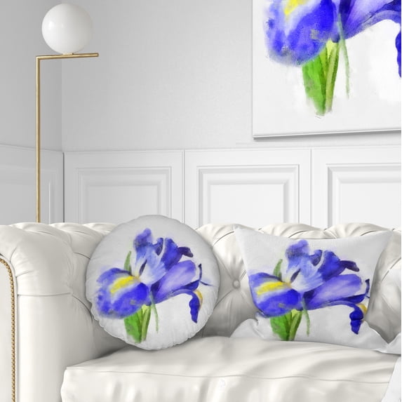Designart Blue Iris Illustration Watercolor - Floral Throw Pillow - 12x20