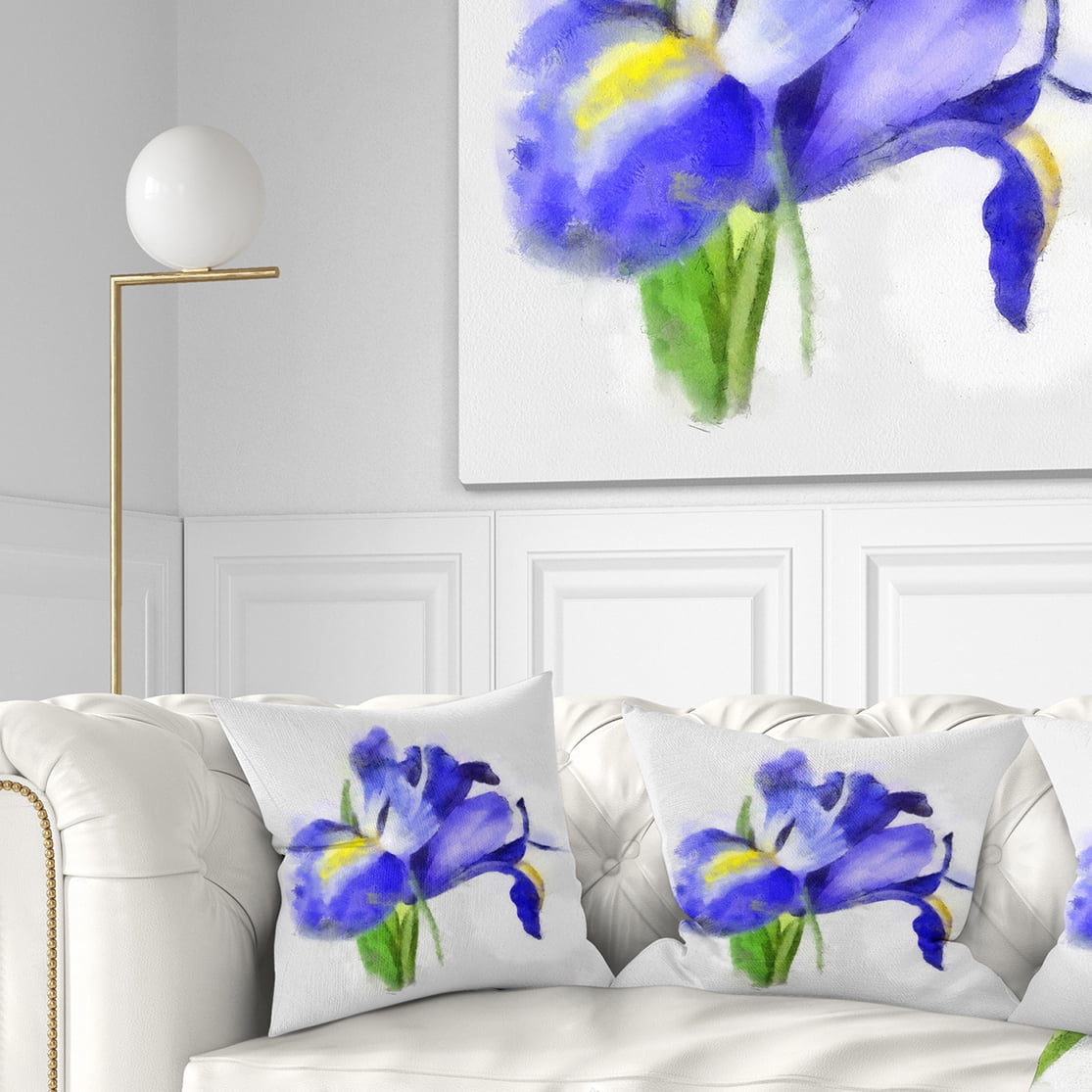 Designart Blue Iris Illustration Watercolor - Floral Throw Pillow - 18x18