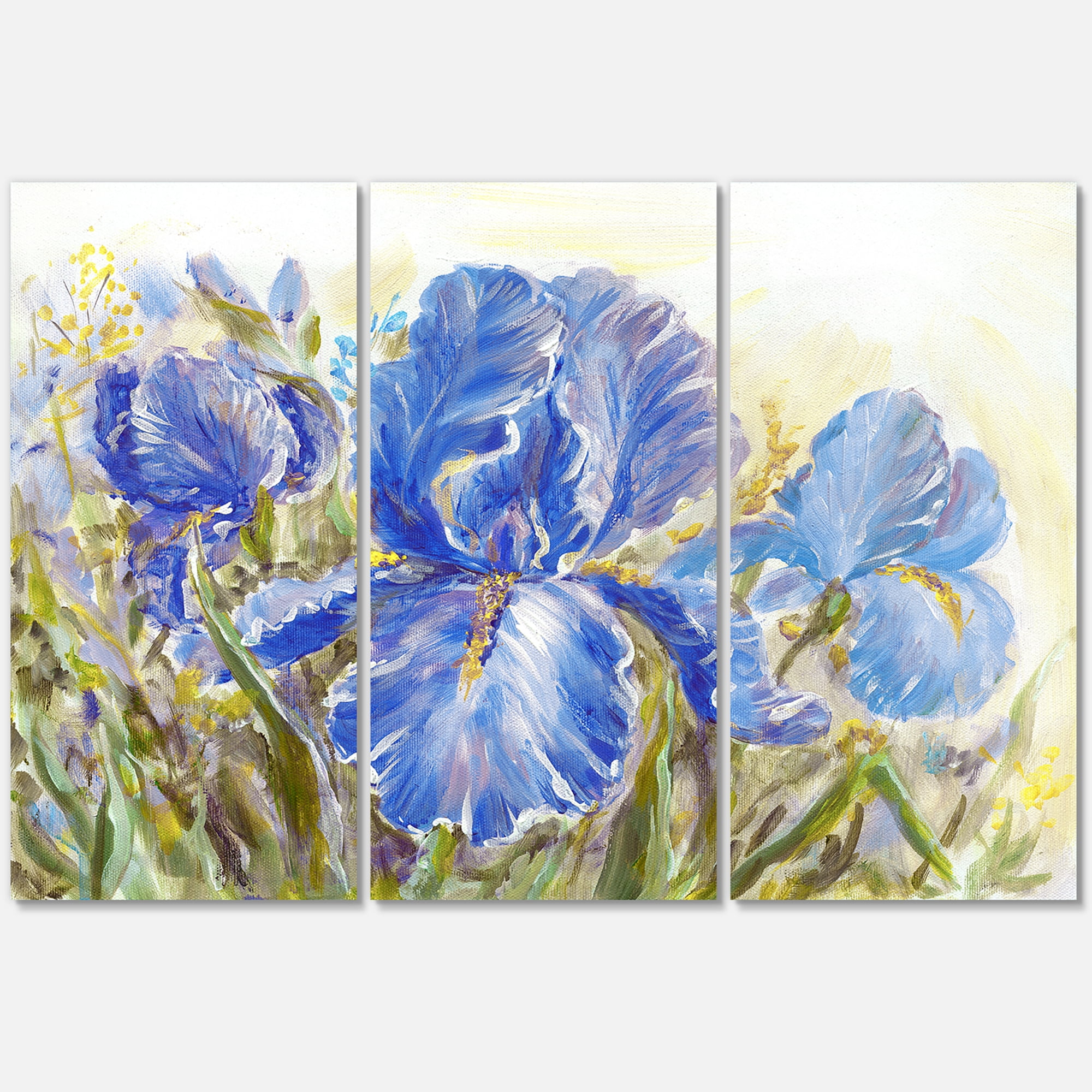 Designart ' Blue Irises Blossoming Flowers ' Traditional Canvas Wall Art Print