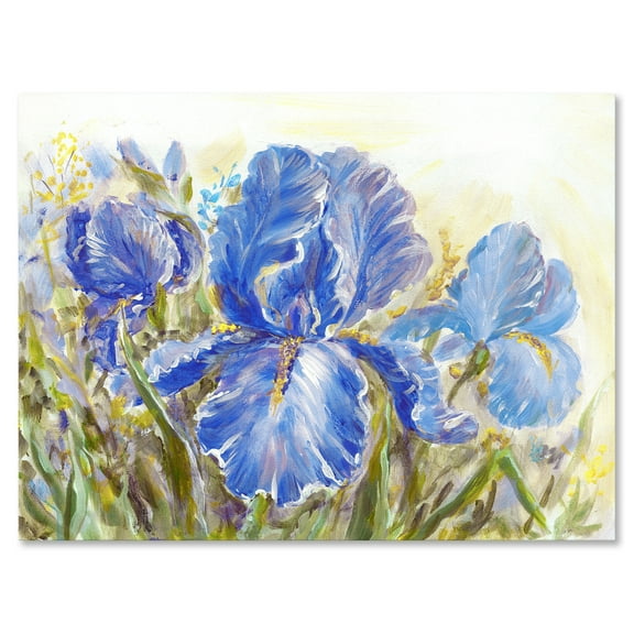 Designart ' Blue Irises Blossoming Flowers ' Traditional Canvas Wall Art Print
