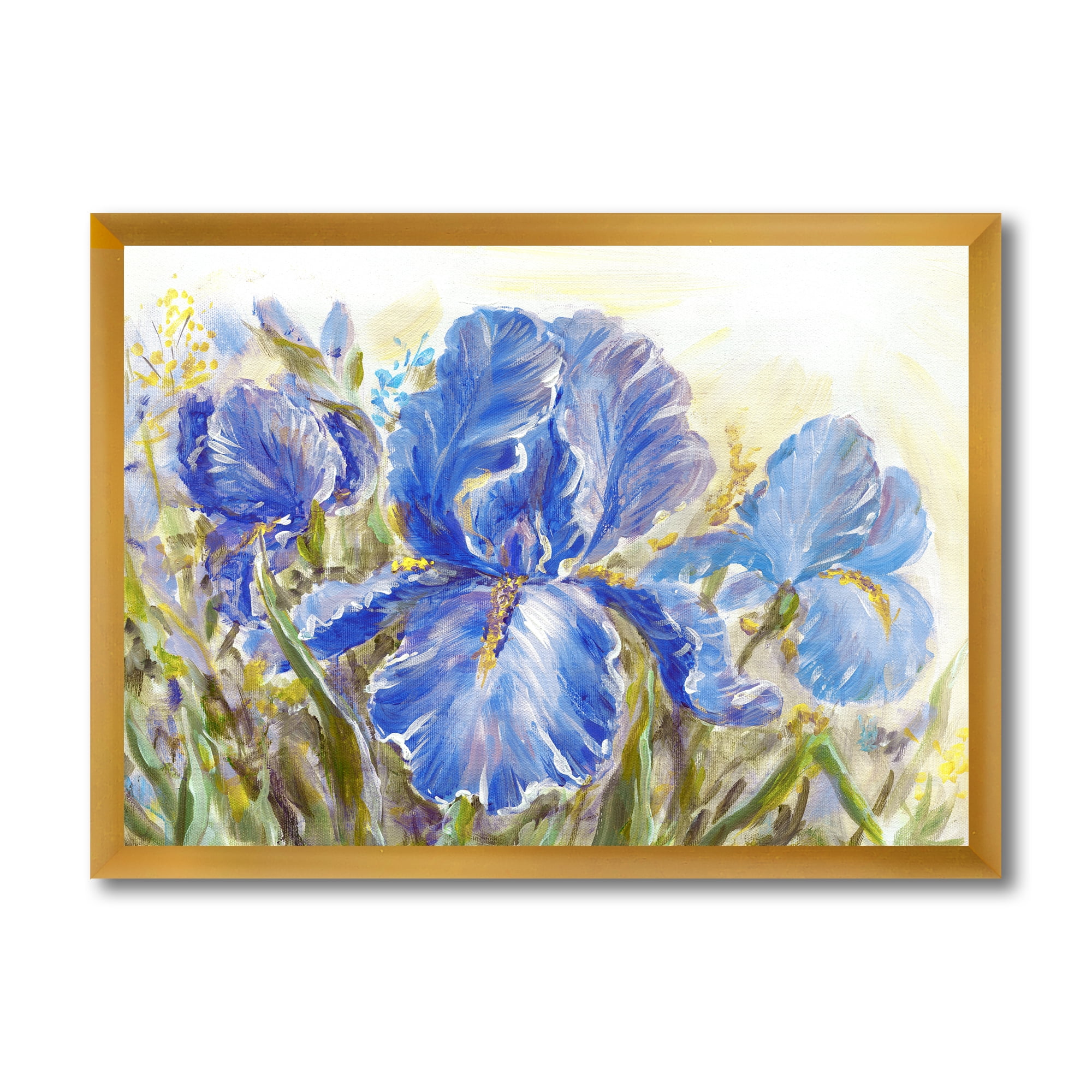 Designart 'Blue Irises Blossoming Flowers' Traditional Framed Art Print