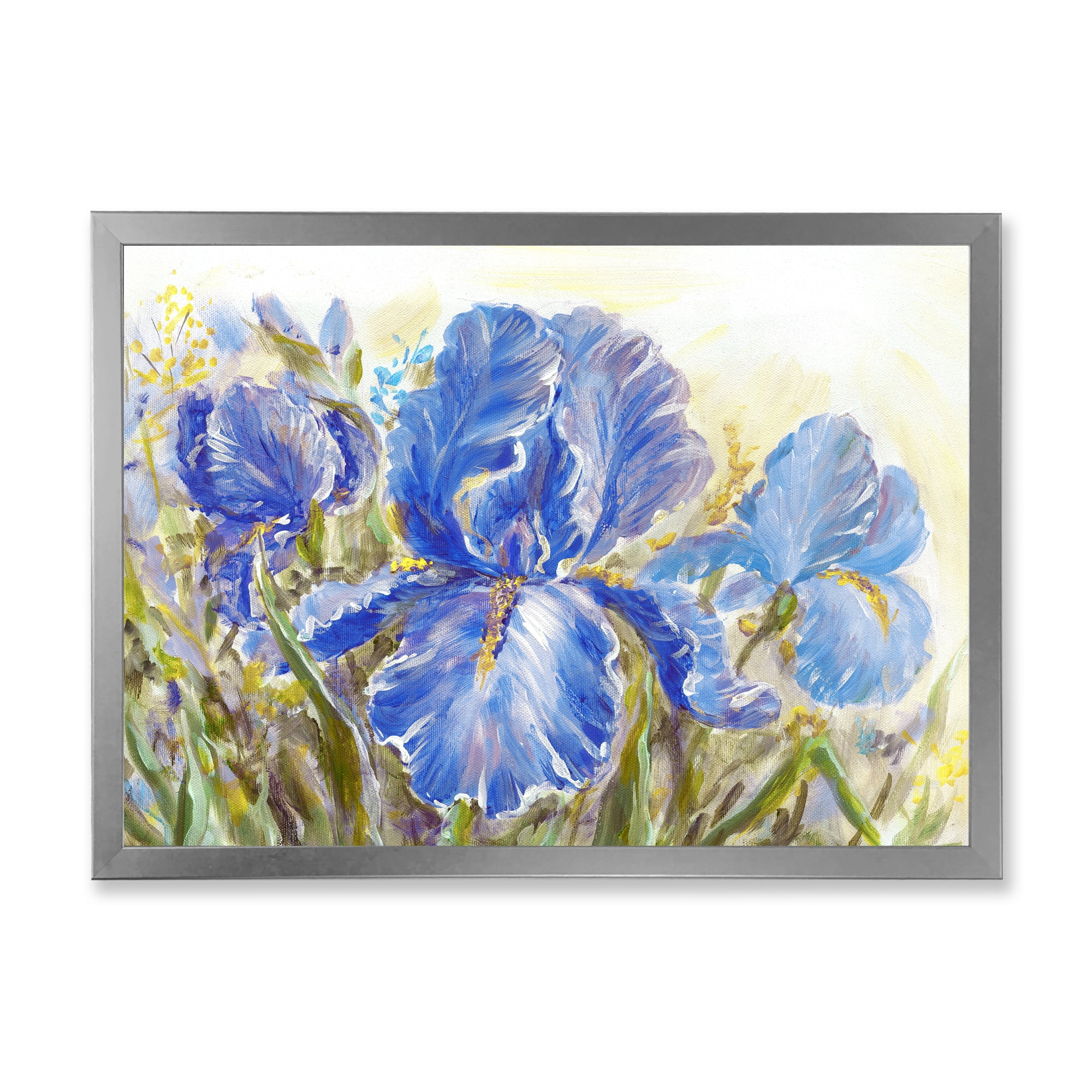 Designart 'Blue Irises Blossoming Flowers' Traditional Framed Art Print