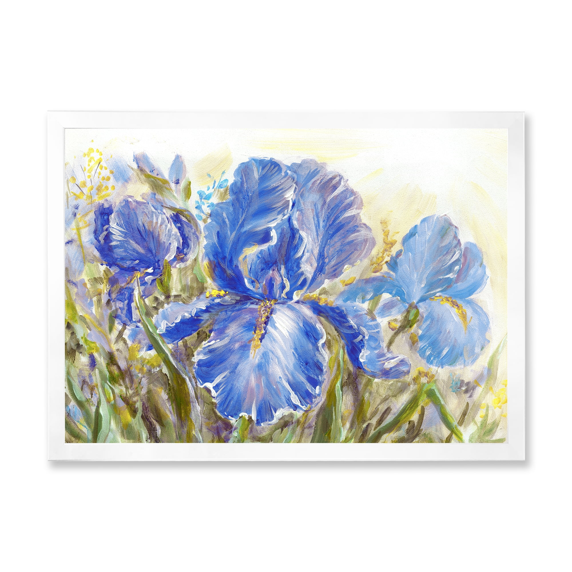 Designart 'Blue Irises Blossoming Flowers' Traditional Framed Art Print