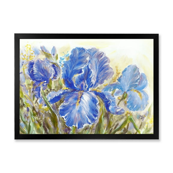 Designart 'Blue Irises Blossoming Flowers' Traditional Framed Art Print