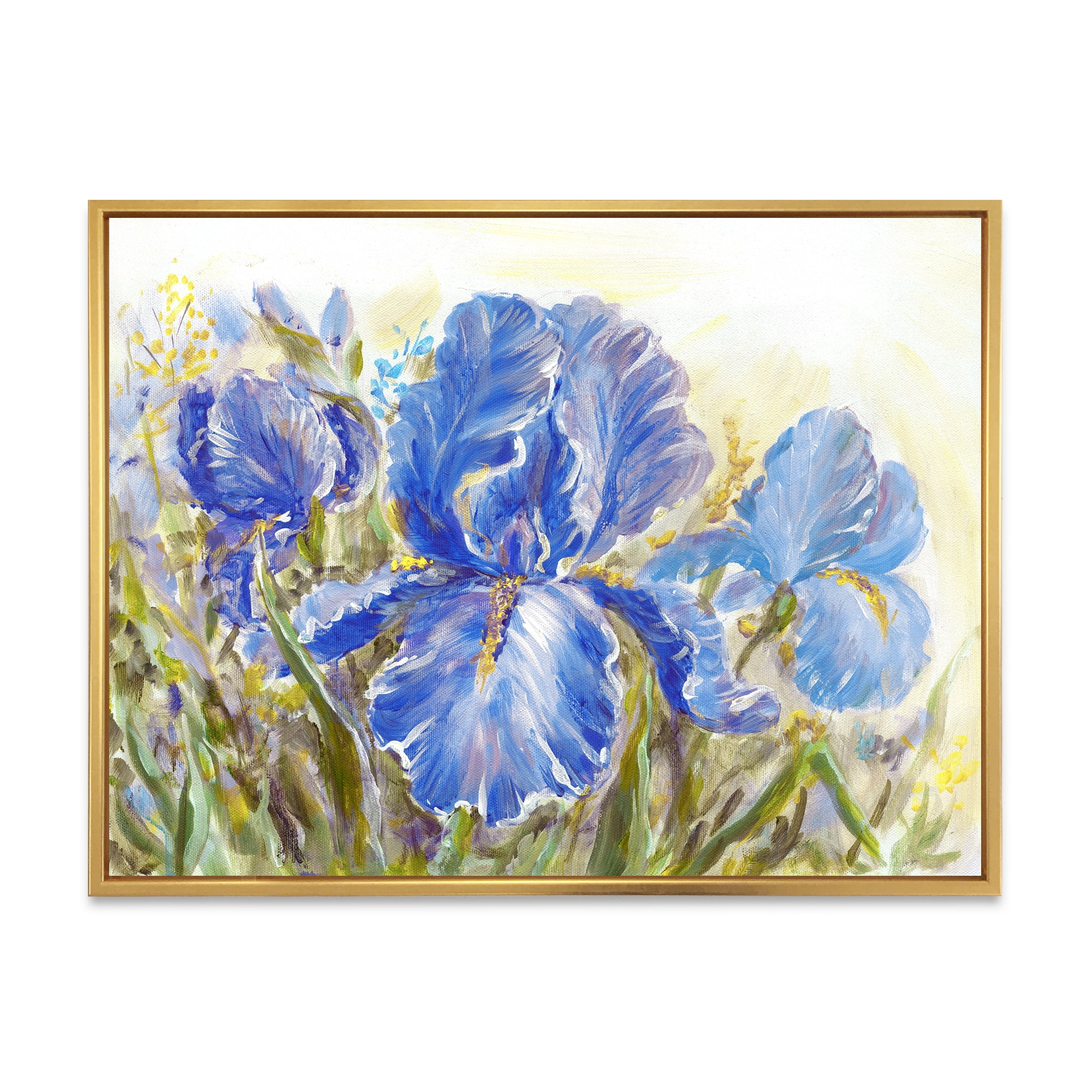 Designart 'Blue Irises Blossoming Flowers' Traditional Framed Canvas Wall Art Print
