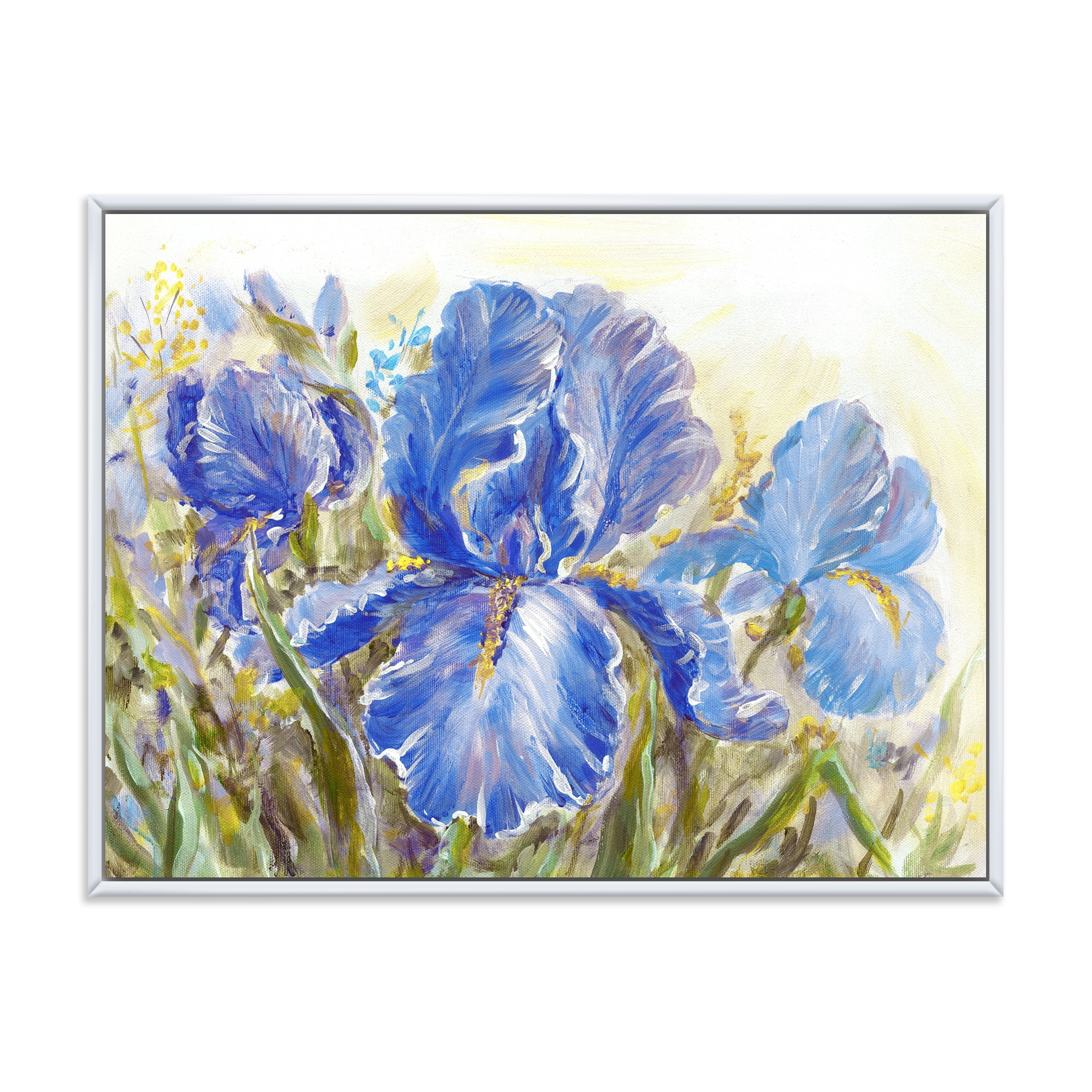 Designart 'Blue Irises Blossoming Flowers' Traditional Framed Canvas Wall Art Print