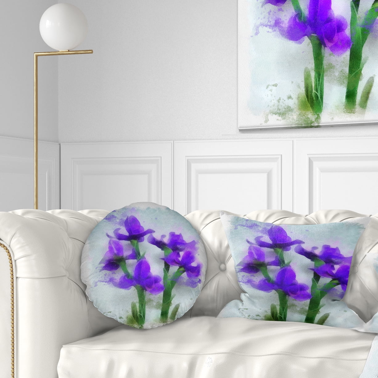 Designart Blue Irises Illustration Watercolor - Floral Throw Pillow - 12x20