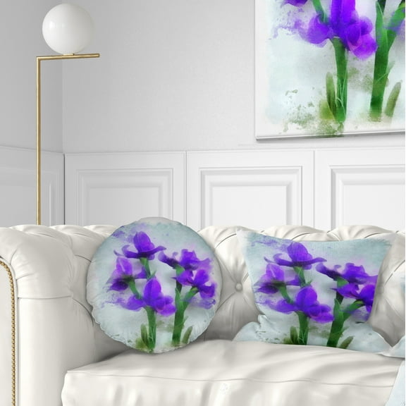 Designart Blue Irises Illustration Watercolor - Floral Throw Pillow - 12x20