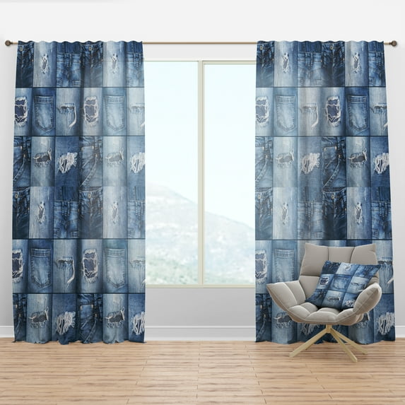Designart 'Blue Jeans Collage' Modern & Contemporary Curtain Panel